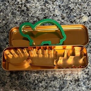 Copper Gold Train Cookie Cutter Set in its own little metal box and bonus 🐢